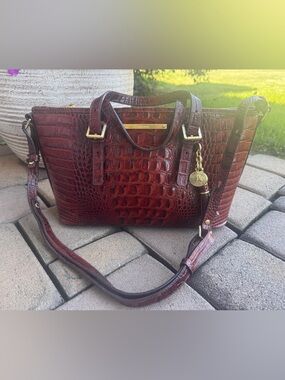 Brahmin Mini Asher Melbourne Embossed Leather Satchel - Pecan/Gold EUC